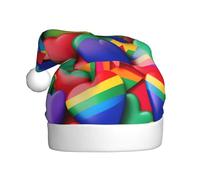 WHJSHOP Rainbow Colored Gay Pride Hearts Pattern Men's and women's plush Christmas hats, adult New Year's holiday party caps