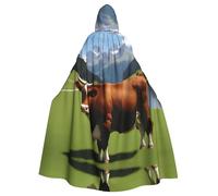 WHJSHOP Real Swiss Cow Brown Picture Adult Hooded Cape Cloak for Halloween, Role-playing Costumes, and Theme Parties