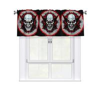 WHJSHOP Red and Black Evil Ghost Printing Short Curtains with Valance Rod 54x18in, Light Filtering, Easy Installation for Kitchen, Bathroom, Laundry Room, Studio