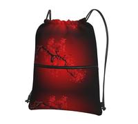 WHJSHOP Red Cherry Blossom Prints Drawstring Zipper Backpack - Lightweight, Waterproof Gym Bag for Travel, Yoga, and Everyday Adventures