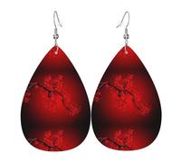 WHJSHOP Red Cherry Blossom Prints Teardrop Leather Earrings - Lightweight Dangle Earrings for Women, Vivid Color Faux Leather Drops with Silver Plated Hooks, Stylish Accessories