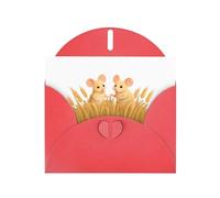 WHJSHOP Red Greeting Card A pair of mice in the wheat field Printing Perfect for Valentine's Day, Wedding Anniversary & Party Invitations