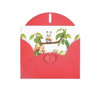 WHJSHOP Red Greeting Card Animals picking peaches Printing Perfect for Valentine's Day, Wedding Anniversary & Party Invitations