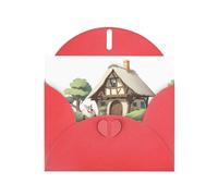 WHJSHOP Red Greeting Card Big Bad Wolf Outside the Thatched Cottage Printing Perfect for Valentine's Day, Wedding Anniversary & Party Invitations