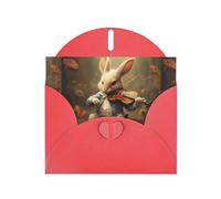 WHJSHOP Red Greeting Card Bunny playing violin Printing Perfect for Valentine's Day, Wedding Anniversary & Party Invitations