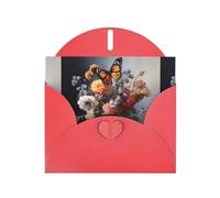 WHJSHOP Red Greeting Card Butterfly on a bouquet Printing Perfect for Valentine's Day, Wedding Anniversary & Party Invitations