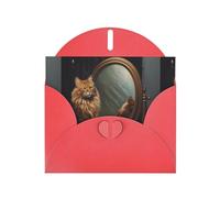 WHJSHOP Red Greeting Card Cat looking in the mirror Printing Perfect for Valentine's Day, Wedding Anniversary & Party Invitations