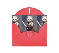 WHJSHOP Red Greeting Card Cat with a sword Printing Perfect for Valentine's Day, Wedding Anniversary & Party Invitations