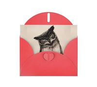 WHJSHOP Red Greeting Card Cute Owl Pattern 4x6in for Christmas, children's birthdays, Valentine's Day, wedding anniversaries, and party invitations