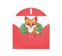 WHJSHOP Red Greeting Card Fox in the Strawberry Field Printing Perfect for Valentine's Day, Wedding Anniversary & Party Invitations