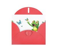 WHJSHOP Red Greeting Card Frog chasing butterfly Printing Perfect for Valentine's Day, Wedding Anniversary & Party Invitations