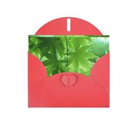WHJSHOP Red Greeting Card Green Leaf Nature Pattern 4x6in for Christmas, children's birthdays, Valentine's Day, wedding anniversaries, and party invitations