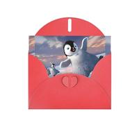 WHJSHOP Red Greeting Card Happy Penguin Pattern 4x6in for Christmas, children's birthdays, Valentine's Day, wedding anniversaries, and party invitations