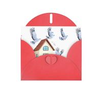 WHJSHOP Red Greeting Card Pigeons on the house Printing Perfect for Valentine's Day, Wedding Anniversary & Party Invitations