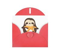 WHJSHOP Red Greeting Card Sloth beside starfish Printing Perfect for Valentine's Day, Wedding Anniversary & Party Invitations