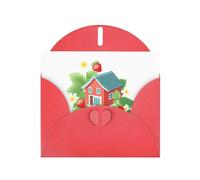WHJSHOP Red Greeting Card Strawberry flowers on the cottage Printing Perfect for Valentine's Day, Wedding Anniversary & Party Invitations