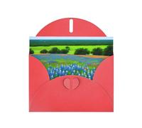 WHJSHOP Red Greeting Card Texas Bluebonnets Scenery Pattern 4x6in for Christmas, children's birthdays, Valentine's Day, wedding anniversaries, and party invitations