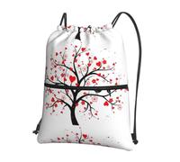 WHJSHOP Red Love Heart Tree Prints Drawstring Zipper Backpack - Lightweight Water-Resistant Gym Bag with Front Pocket & Interior Organizer for Travel, Yoga, & More