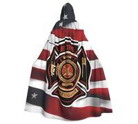 WHJSHOP Red Stripe Firefighter USA Flag Picture Adult Hooded Cape Cloak for Halloween, Role-playing Costumes, and Theme Parties
