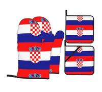 WHJSHOP Republic of Croatia Flag Pattern Kitchen Baking Four Piece Set Includes 2 Insulated Gloves and 2 Pot Lid Pads with Pockets Thick and Durable