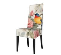 WHJSHOP Romantic Fancy Floral Birds Butterfly Pattern Protection Cover for Dining Chair - Soft, Comfortable, Wrinkle-Resistant Elastic Fits Most Armless Chairs