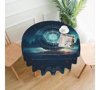 WHJSHOP Round Decorative Tablecloth - 60 in Dark Mandala Printed Soft Wrinkle-Resistant for Dining Tables and Parties