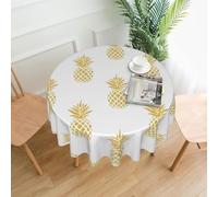 WHJSHOP Round Decorative Tablecloth - 60 in gold pineapple background Prints Soft Wrinkle-Resistant for Dining Tables and Parties