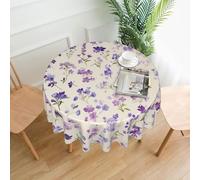 WHJSHOP Round Decorative Tablecloth - 60 in purple lavender colored flowers Printed Soft Wrinkle-Resistant for Dining Tables and Parties