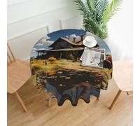 WHJSHOP Round Decorative Tablecloth - 60 in Texas Farm Tractor Printed Soft Wrinkle-Resistant for Dining Tables and Parties