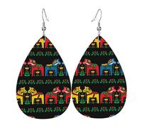 WHJSHOP Runner Swedish Dala Horse Folk Prints Dangle Leather Earrings - Chic Water Drop Drops for Festive Style & Everyday Sparkle