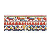 WHJSHOP Runner Swedish Dala Horse Folk Prints Extra Large Mouse pad, Computer Office Anti Slip Gaming Keyboard Thickened Version 12x31.5in