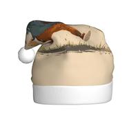 WHJSHOP Running Bear Pattern Men's and women's plush Christmas hats, adult New Year's holiday party caps