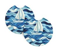 Whjshop Sailing Boat On The Sea Pattern Car Interior Cup Holder Pad 2 Pc Waterproof & Quick for Cars, Trucks, Suvs, and Ships