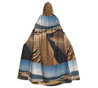 WHJSHOP Sand dunes on the coast Printing Halloween Adult Hooded Cape Large Hooded Cloak with Bow Tie, No Zipper