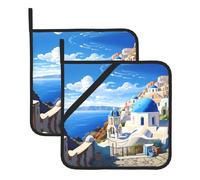 WHJSHOP Santorini Greek Island sea View Picture Square Insulated Pot Holder Set of 2 8x8 in Thick and Durable, Anti-scalding and Heat-Insulating