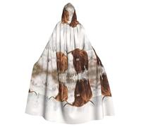 WHJSHOP Scottish Highland Cow Picture Halloween Adult Hooded Cape Cloak For Role-Playing, Stage Costumes, Parties Easy Care