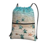 WHJSHOP Sea Turtle Starfish Prints Drawstring Zipper Backpack - Lightweight, Waterproof Gym Bag for Travel, Yoga, and Everyday Adventures