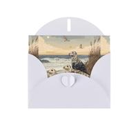 WHJSHOP Seals along the coast Prints Greeting Card - Premium Pearlescent Paper, Double Sided Pearl Effect, Love Buckle Pearl Paper Envelope