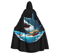WHJSHOP shark capsized Printing Halloween Adult Hooded Cape Large Hooded Cloak with Bow Tie, No Zipper