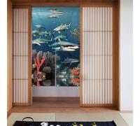 WHJSHOP Sharks under the sea Picture Door curtain partition splicing privacy protection suitable for kitchen, bathroom, room 34x56in
