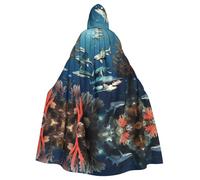 WHJSHOP Sharks Under The Sea Picture Halloween Adult Hooded Cape Men'S And Women'S Clothing Mantle Role-Playing
