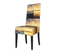 WHJSHOP Small Boat on The Water printing dining chair cover is easy to disassemble and made of high resilience fabric that is wear-resistant
