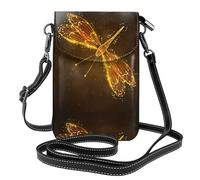 WHJSHOP Small Cell Phone Purse 7.6x4.9in Abstract Yellow Dragonfly Printing Leather Crossbody Flap Phone Case For Women, Perfect For Walking, Camping