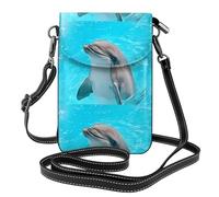 WHJSHOP Small Cell Phone Purse 7.6x4.9in Adorable Dolphin Printing Leather Crossbody Flap Phone Case For Women, Perfect For Walking, Camping Black