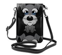 WHJSHOP Small Cell Phone Purse 7.6x4.9in Adorable Schnauzer Printing Leather Crossbody Flap Phone Case For Women, Perfect For Walking, Camping Black