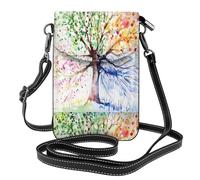 WHJSHOP Small Cell Phone Purse 7.6x4.9in Beautiful Four Season Tree Printing Leather Crossbody Flap Phone Case For Women, Perfect For Walking, Camping Black