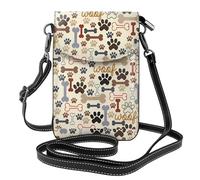 WHJSHOP Small Cell Phone Purse 7.6x4.9in Dog Bones Paw Printing Leather Crossbody Flap Phone Case For Women, Perfect For Walking, Camping Black