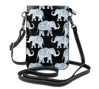 WHJSHOP Small Cell Phone Purse 7.6x4.9in Elephant-Blue Black Printing Leather Crossbody Flap Phone Case For Women, Perfect For Walking, Camping