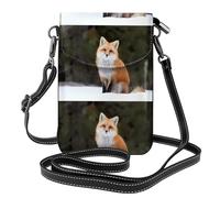 WHJSHOP Small Cell Phone Purse 7.6x4.9in Funny Fox Printing Leather Crossbody Flap Phone Case For Women, Perfect For Walking, Camping Black