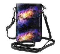 WHJSHOP Small Cell Phone Purse 7.6x4.9in Galaxy In The Universe Printing Leather Crossbody Flap Phone Case For Women, Perfect For Walking, Camping Black